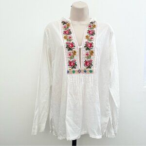 Johnny Was‎ White Embroidered Top Size S Long Sleeve
